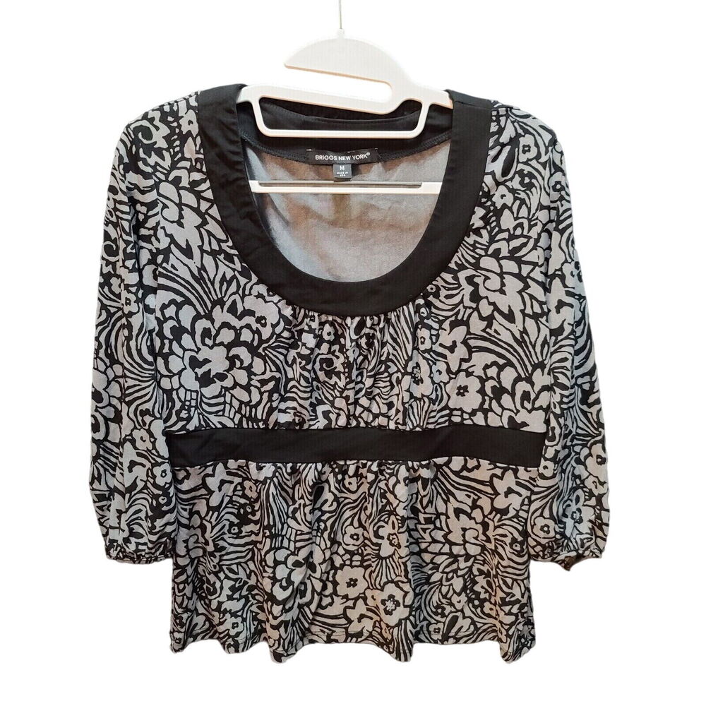 Briggs New York Womens Blouse Black Size Medium Long Sleeve Pullover Elastic